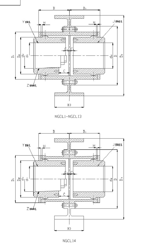 NGCL drum type gear coupling size